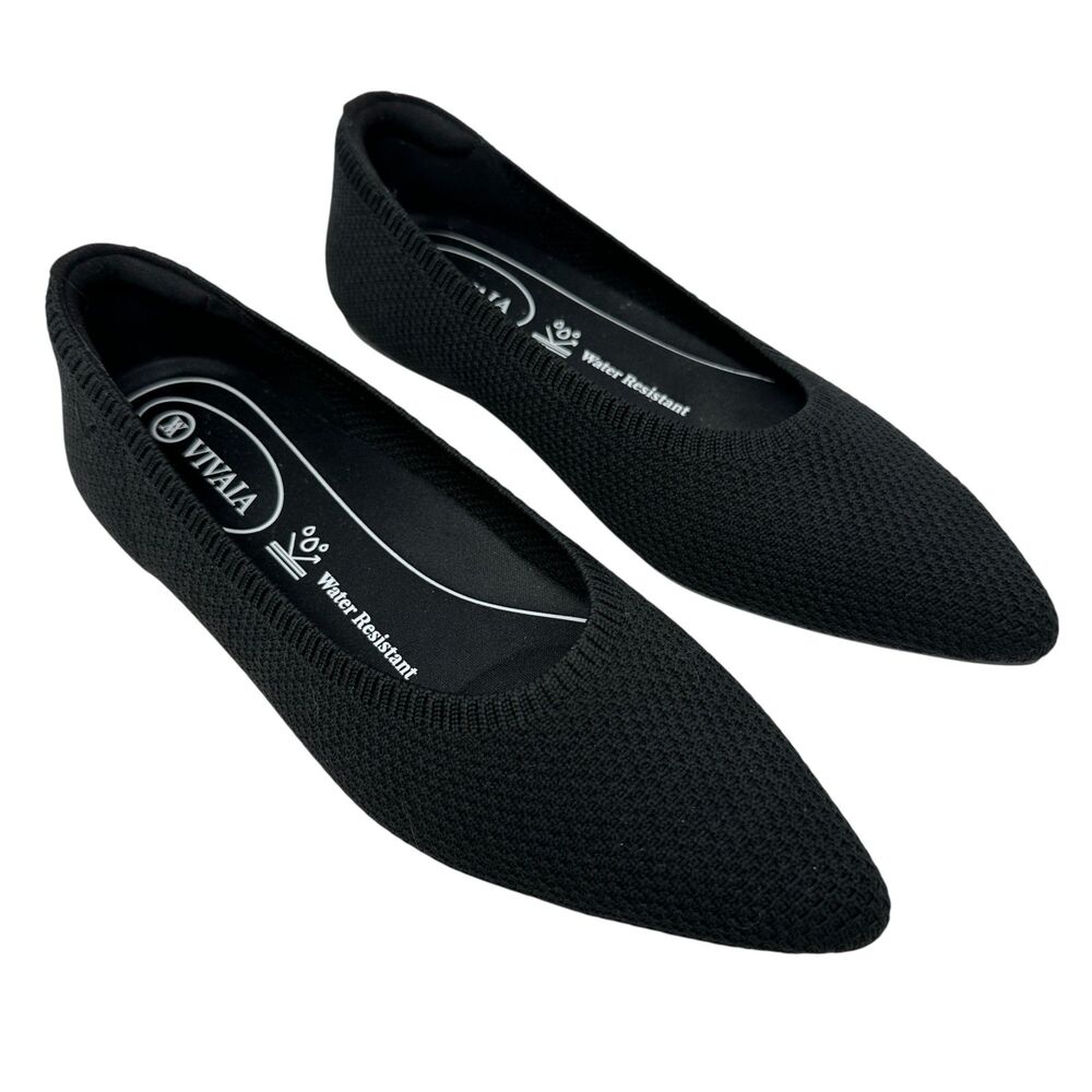 VIVAIA Aria Black Knit Pointed Toe Water Repellent Ballet Flats 3.5 US‎ 5 NWOB